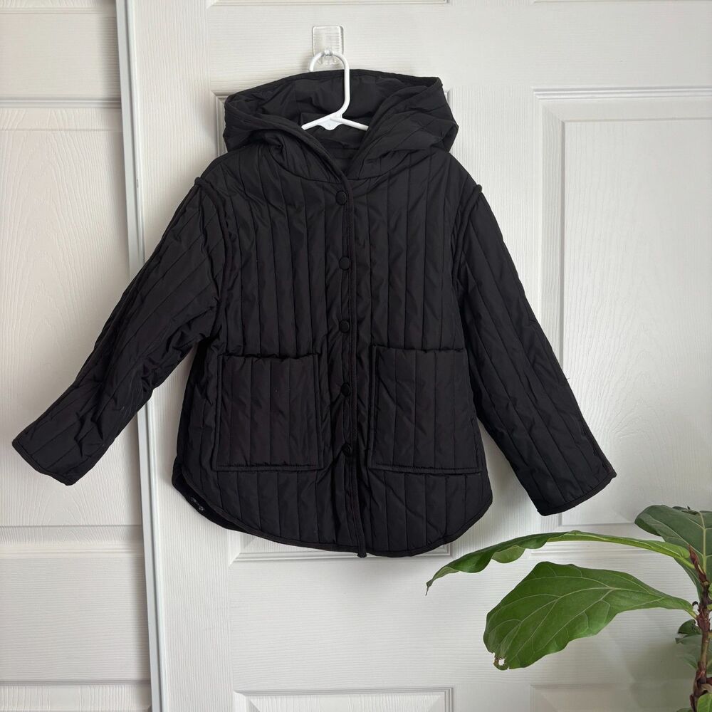 Zara Kids Girls Light Weight Black Hooded Jacket Size 6Y